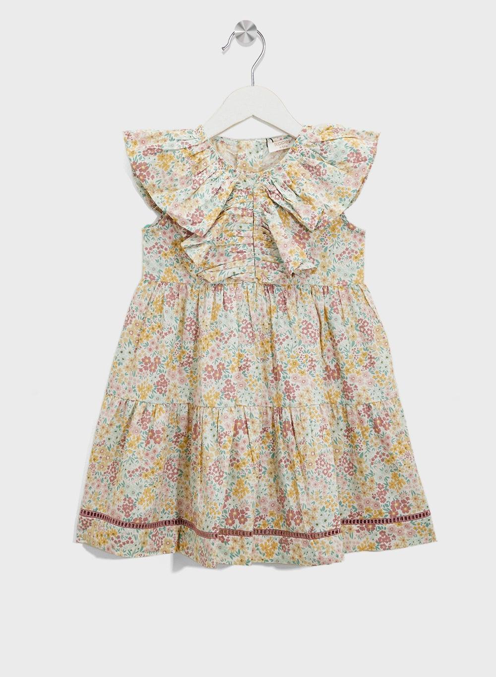 Floral Ruffle Tiered Girls Dress - Image 1