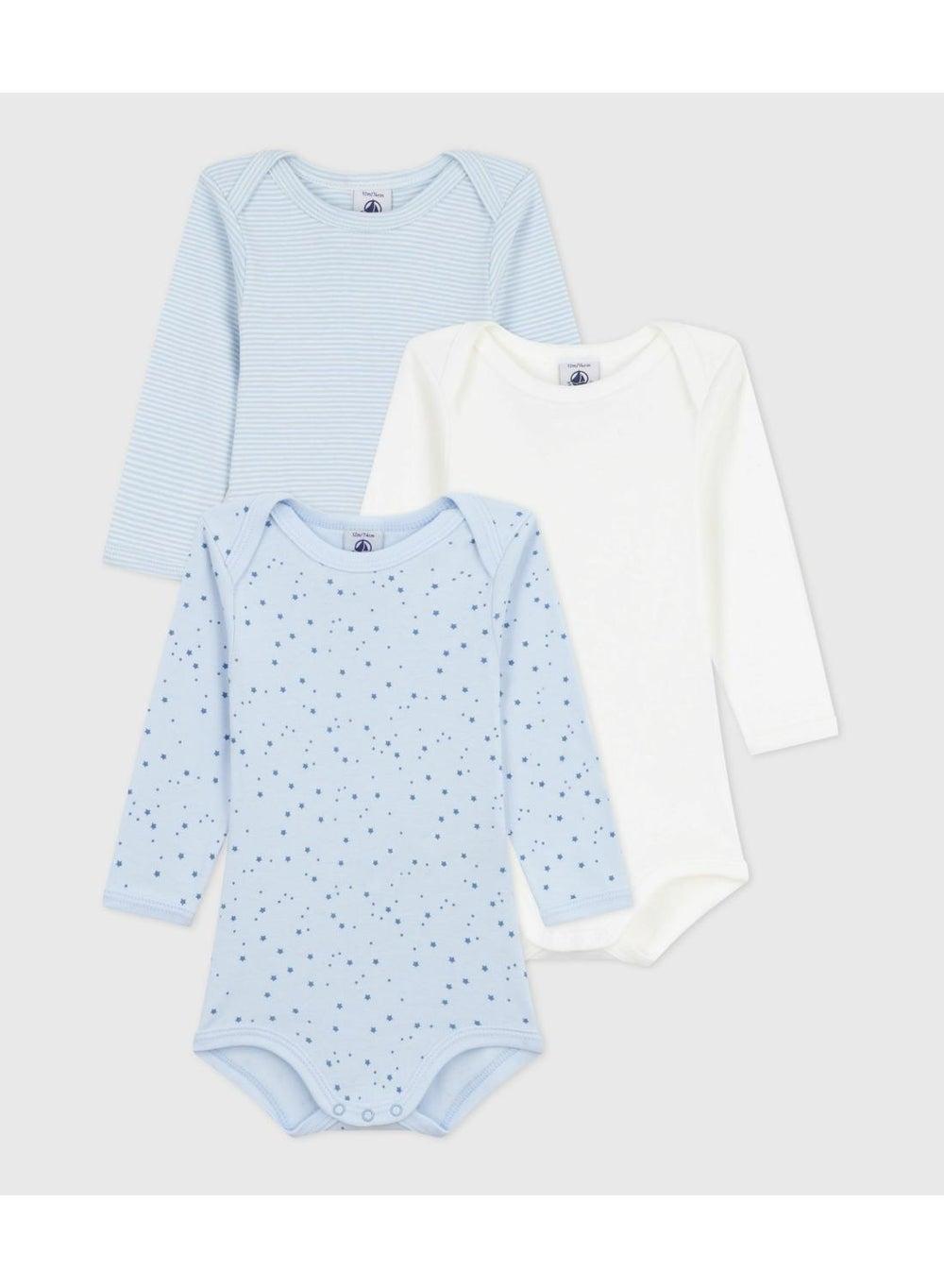 Pack of 3 Star-Print Long-Sleeved Baby Bodysuits - Image 1