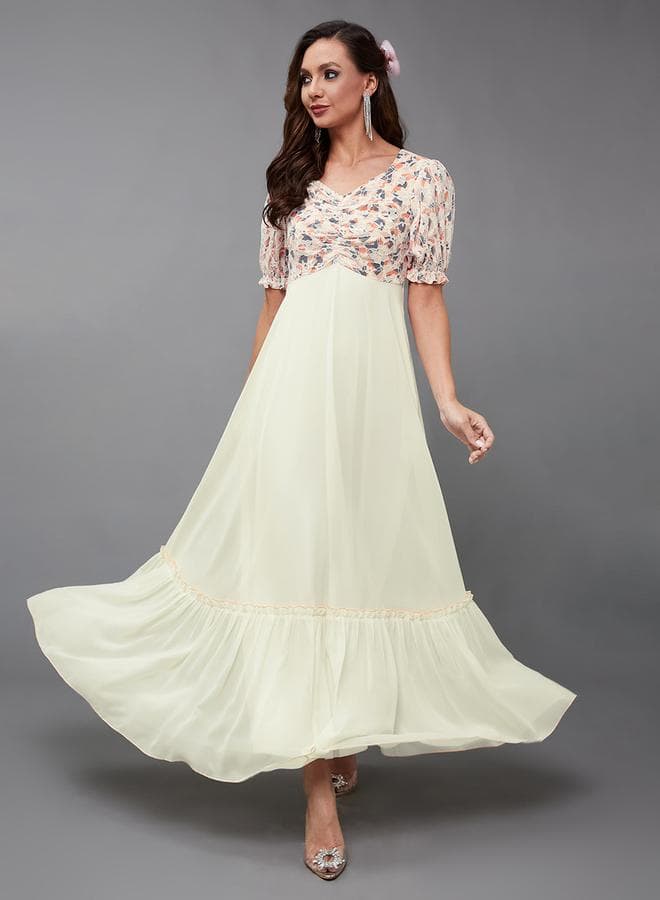 Floral Bodice Cream Maxi Dress - Image 1