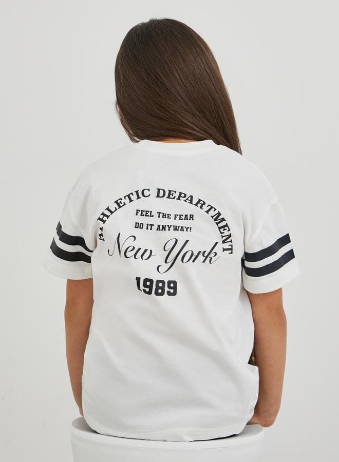 Girls Slogan Print Round Neck T-Shirt and Leggings Set - Image 1
