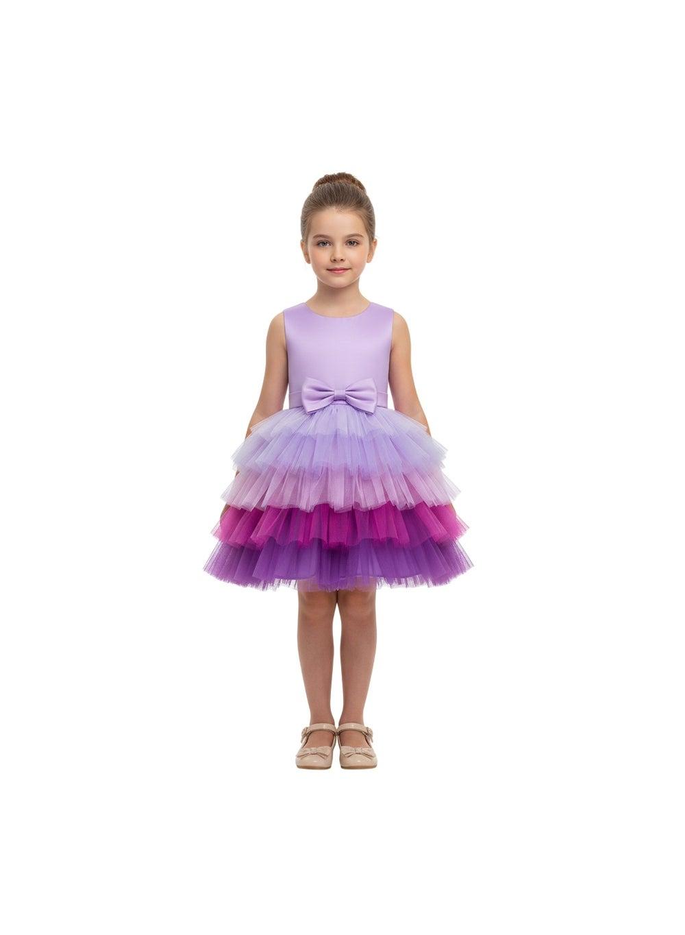 Lavender Ombre Tulle Dress with Satin Bow - Image 1