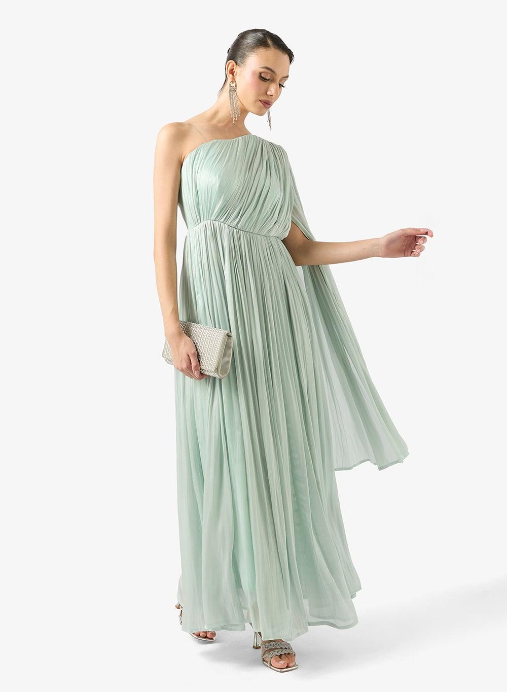 One Shoulder Drape Maxi Dress with Trail - Image 1