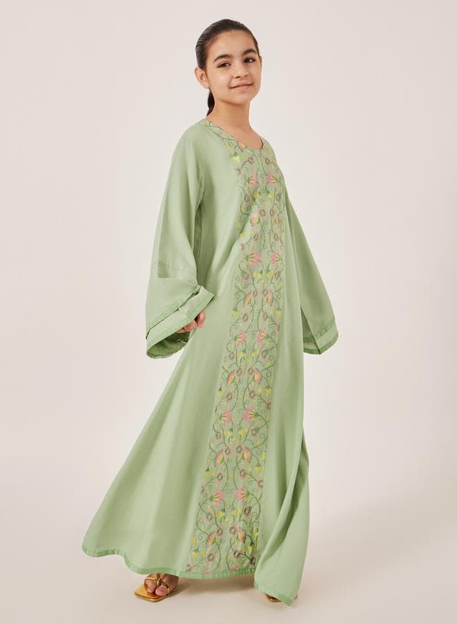Embroidered Bell Sleeve Maxi Dress for Girls - Image 1