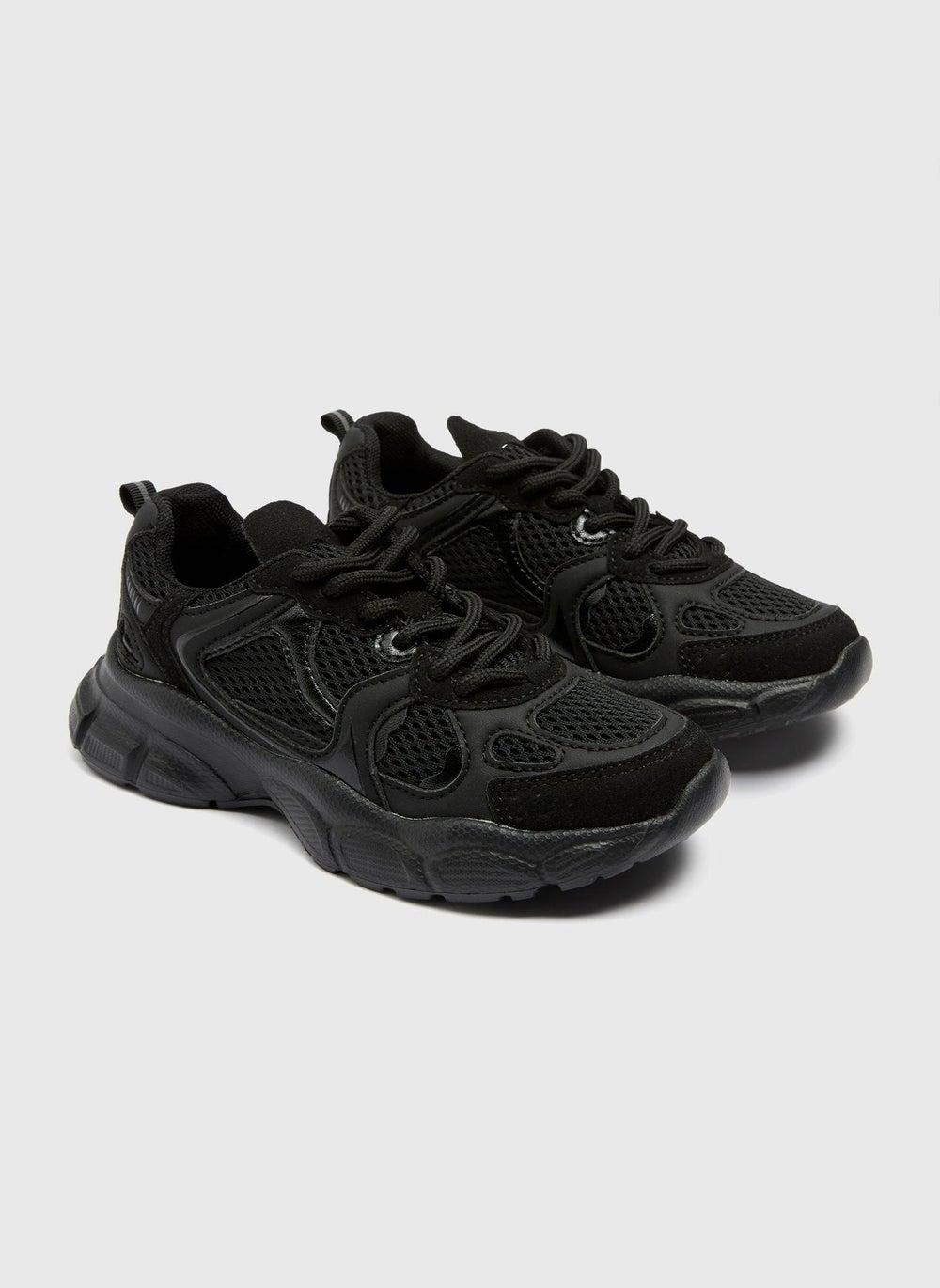 Kids Black Chunky School Trainers - Image 1