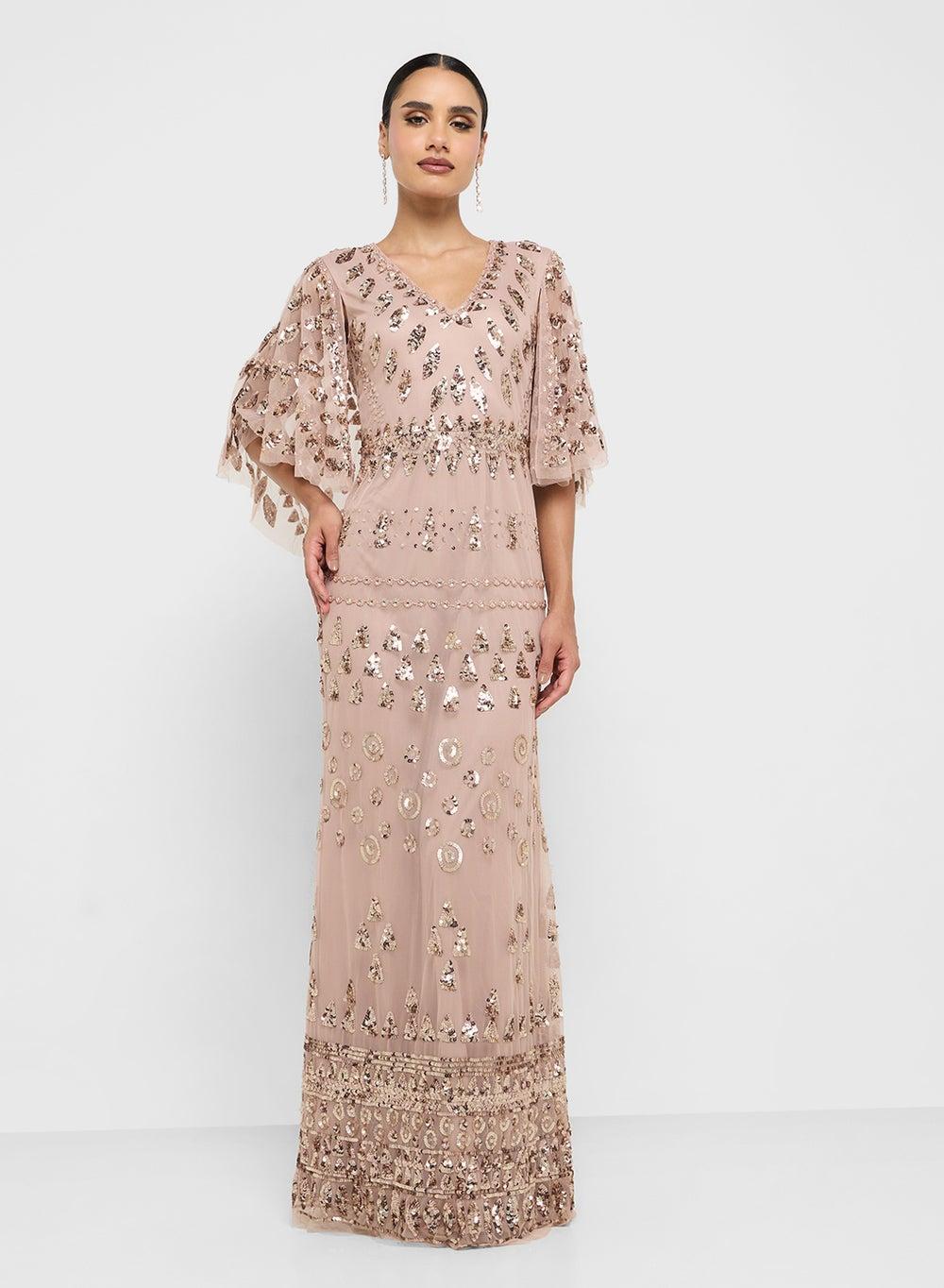 Embellished Maxi Dress with Sequin Detail - Image 1