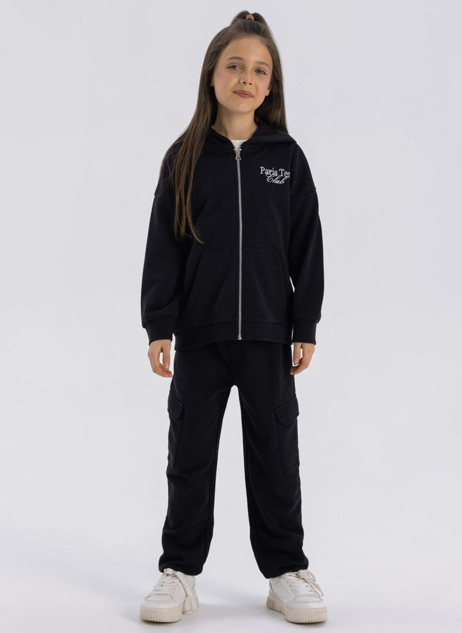 Girls Black Oversized Zip-Through Hoodie - Image 1