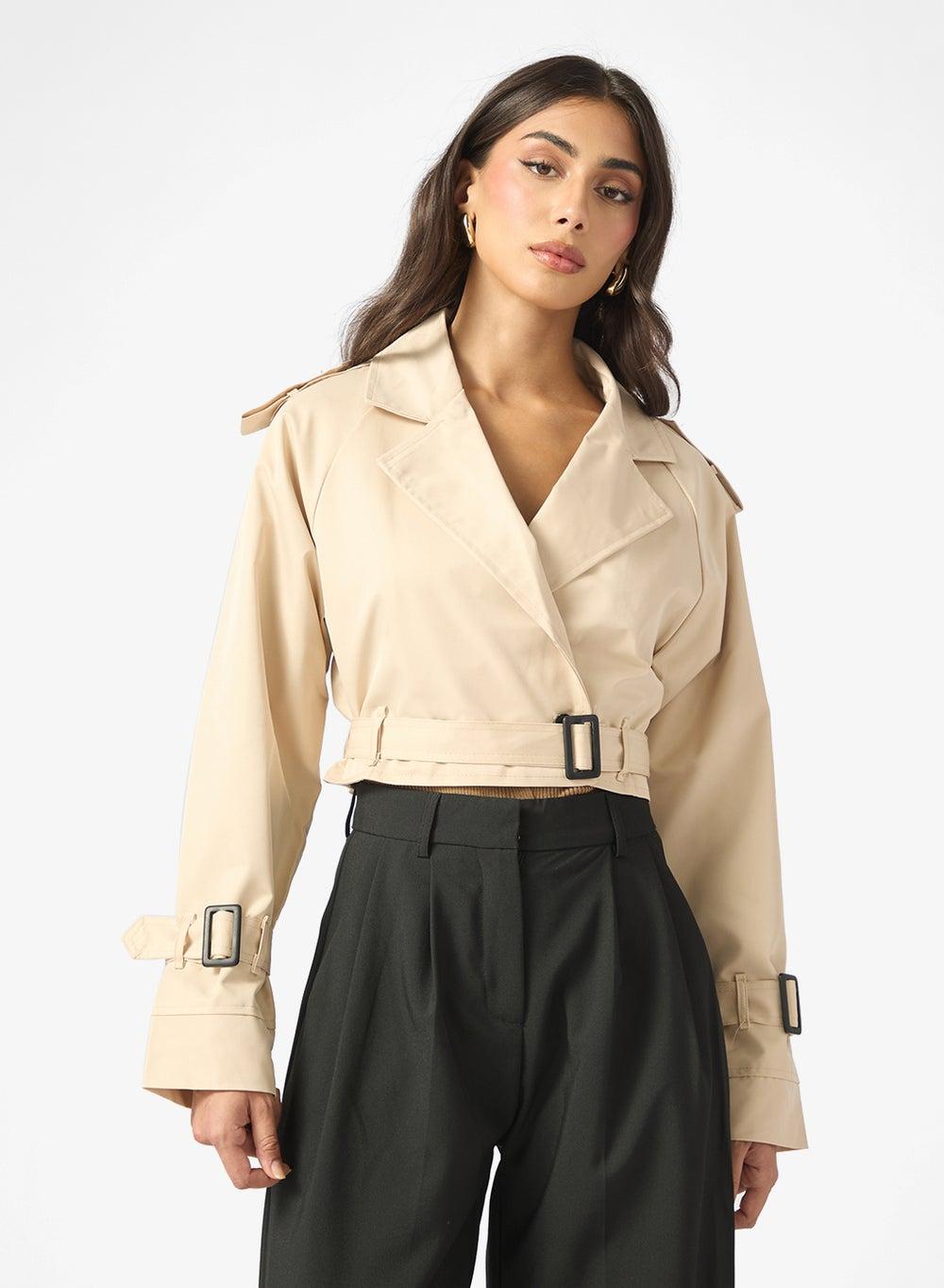 Cropped Trench Jacket With Belt - Image 1