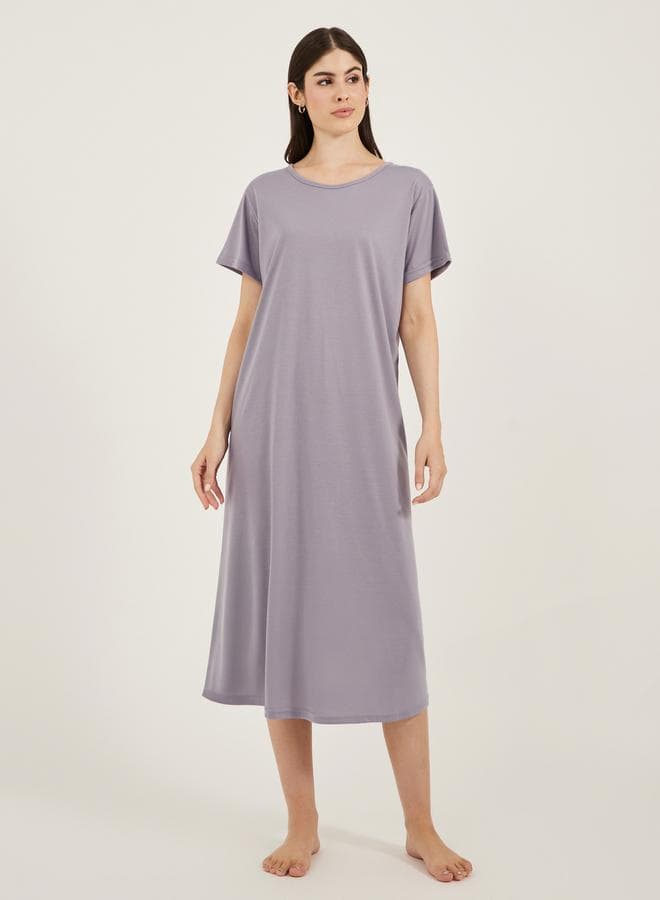 Solid Crossover Back Detail Sleep T-Shirt - Image 1