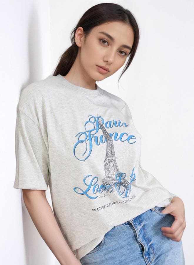 Styli Grey Paris Eiffel Oversized Graphic T-Shirt - Image 1