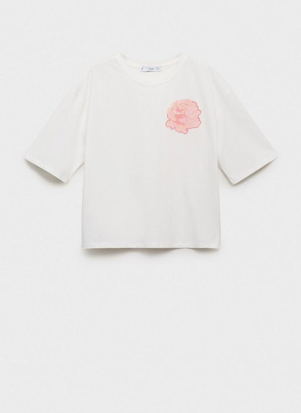 Cotton T-Shirt with Flower Detail - Image 1