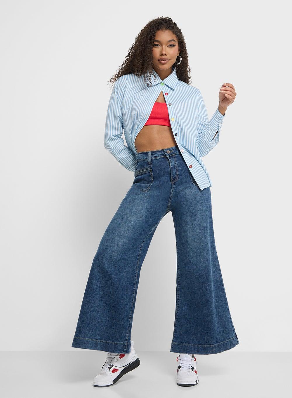 High Rise Wide Leg Flared Jeans - Image 1