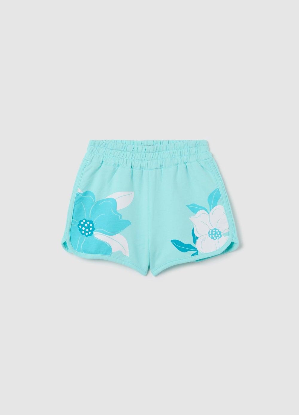 Blue Floral Cotton Shorts for Girls - Image 1