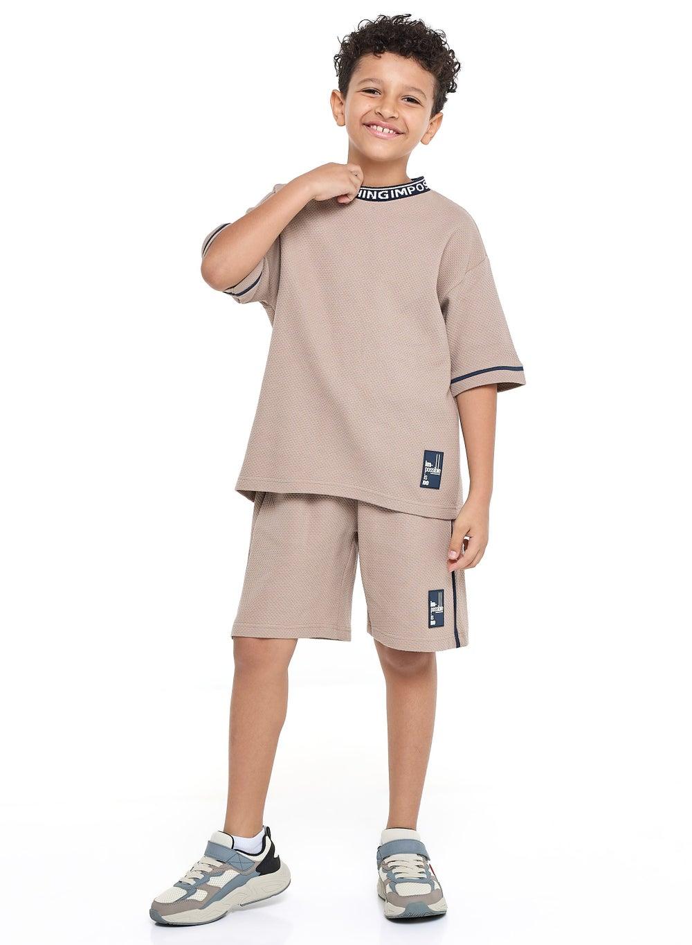 Victor and Jane Boys' Light Brown Jacquard 2-Piece Set - Image 1