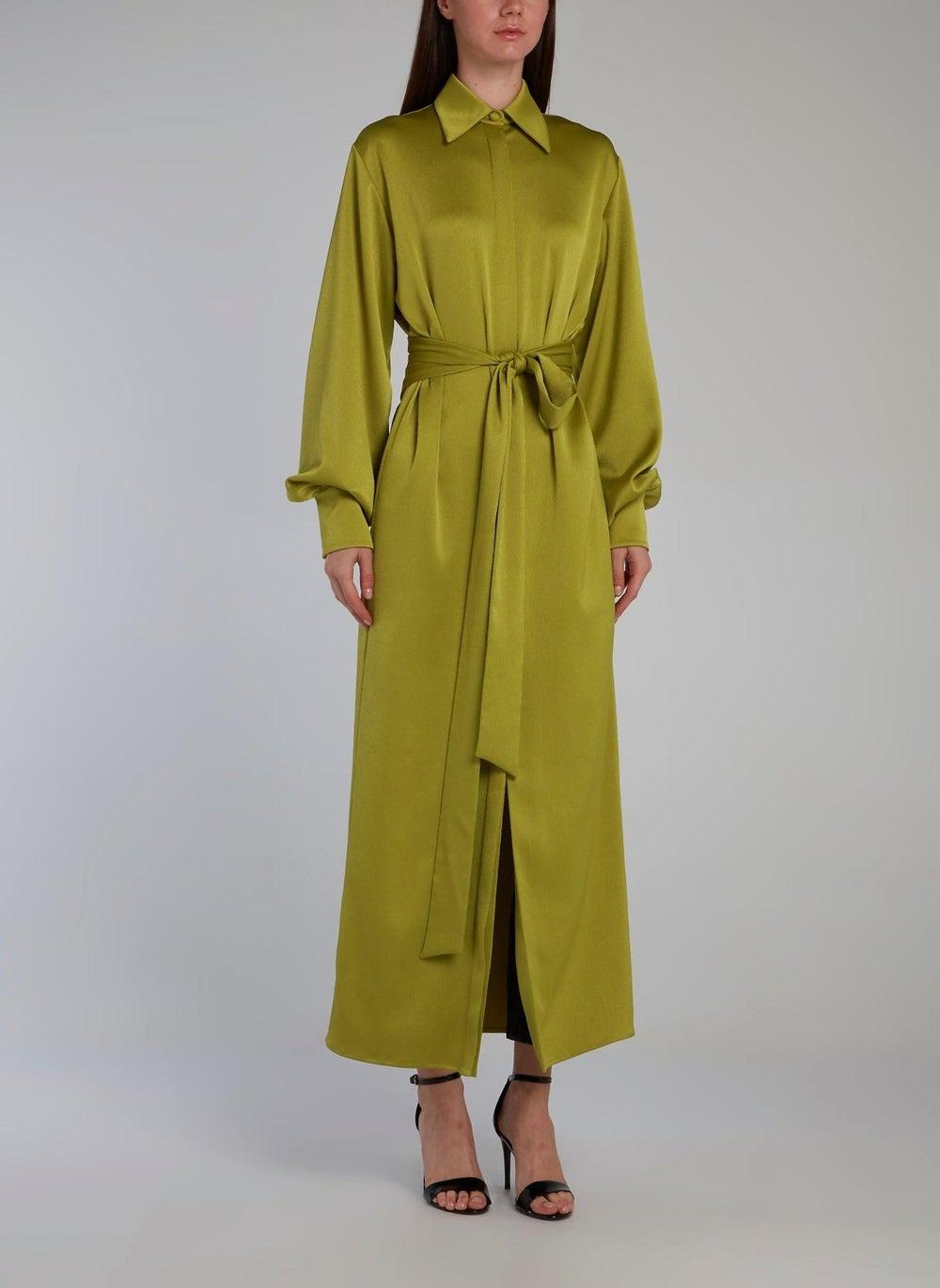Chartreuse Tie Front Shirt Dress - Image 1