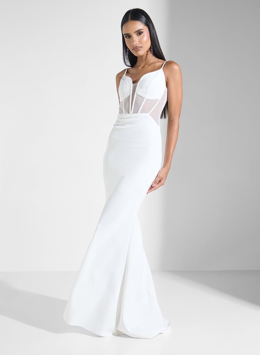 Mesh Bodice Trumpet Maxi Dress - Image 1