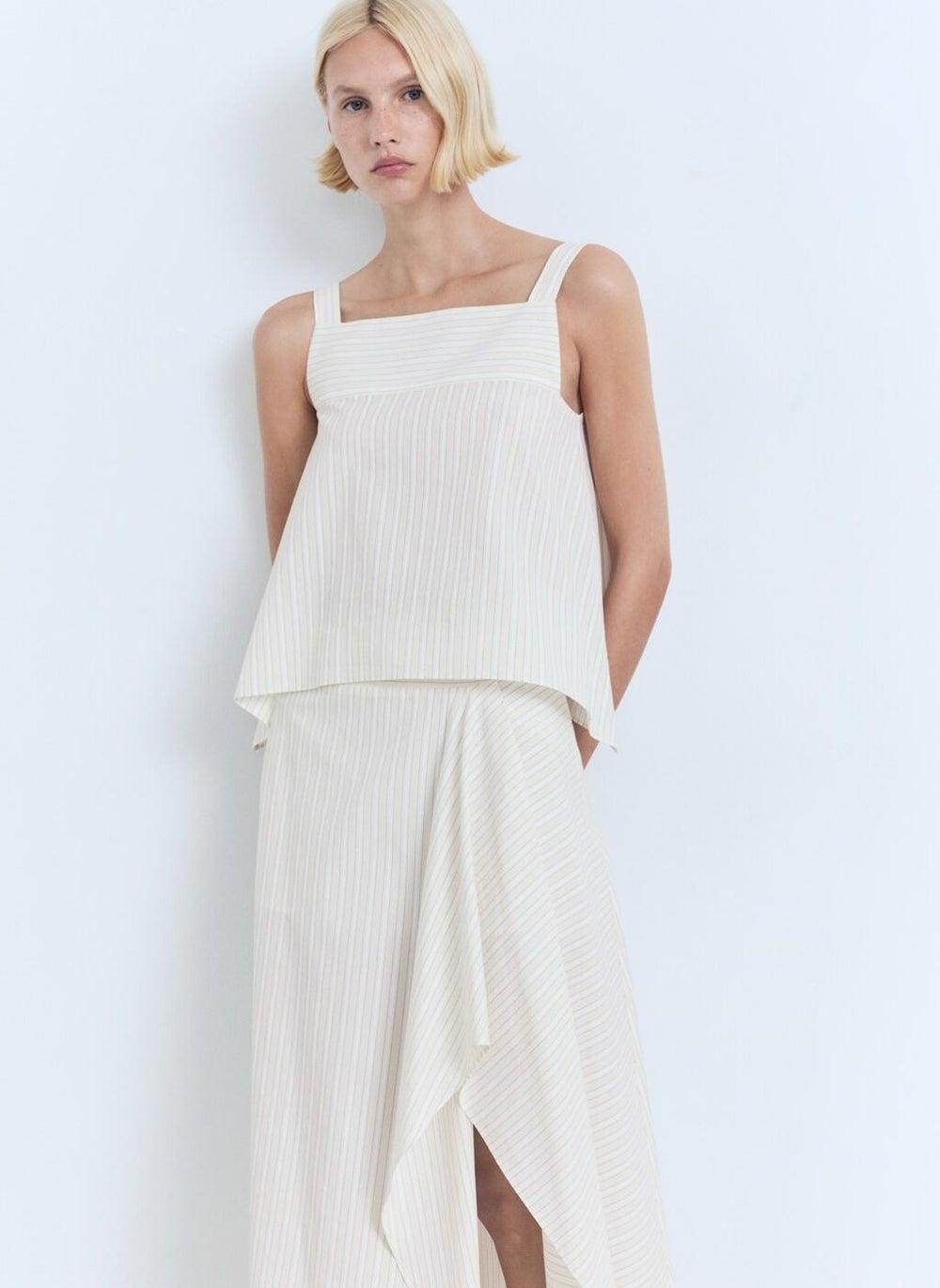 Striped Asymmetric Midi Skirt - Image 1