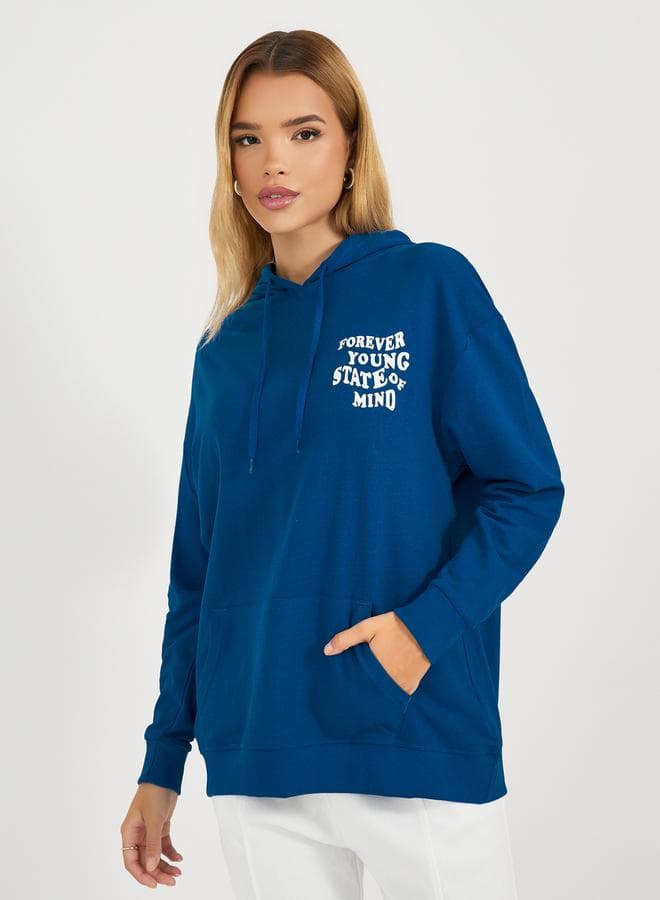 Regular Fit Longline Slogan Print Hoodie - Image 1