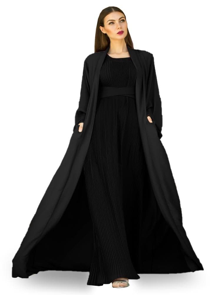 Black Abaya with Inner Dress 2-Piece Set 602C0 - Image 1