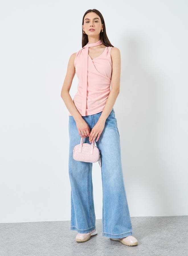 Take Two Solid Tie Detail Sleeveless Ribbed Cami - Image 1