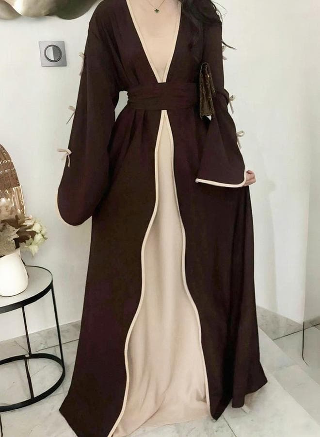 Take Two Bow Detail Open Front Abaya Set - Image 1