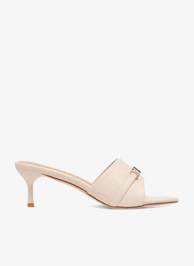 Women Metal Accent Slip-On Stiletto Heel Sandals - Image 1