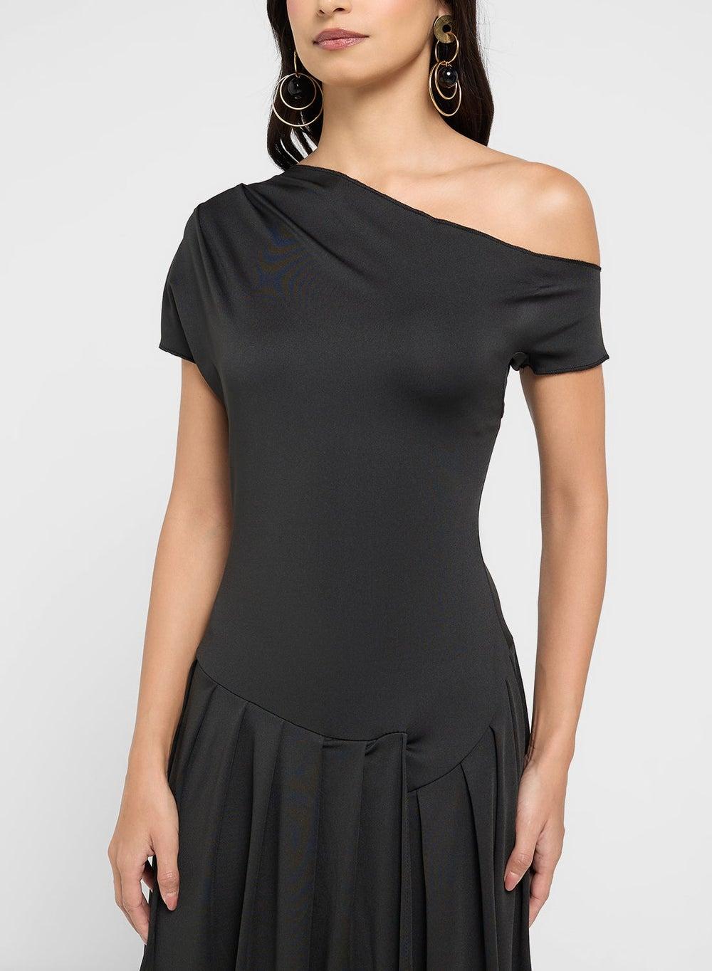 A-Line Midi Dress With Waist Pleats - Image 1