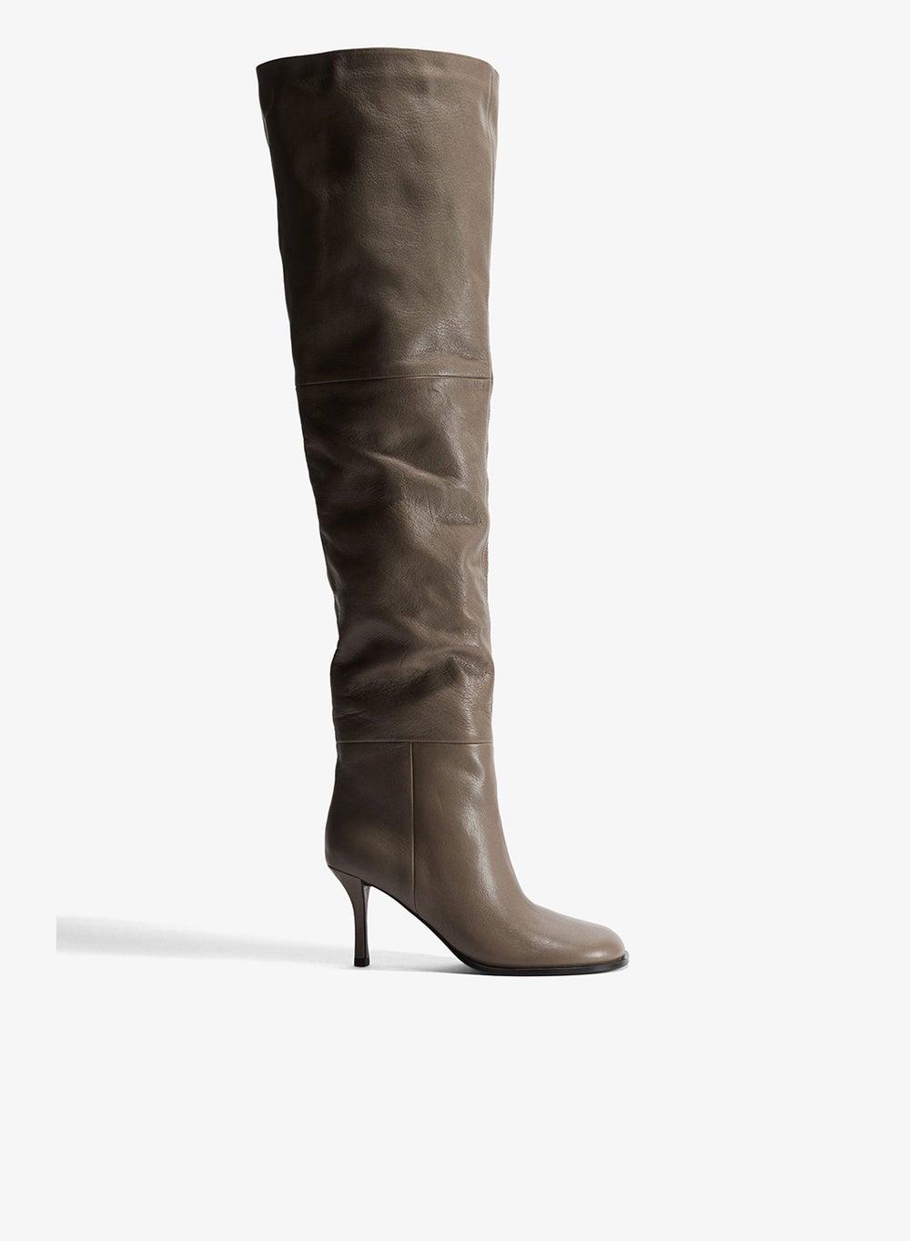 Over-The-Knee Leather Boots with Rounded Toe - Image 1