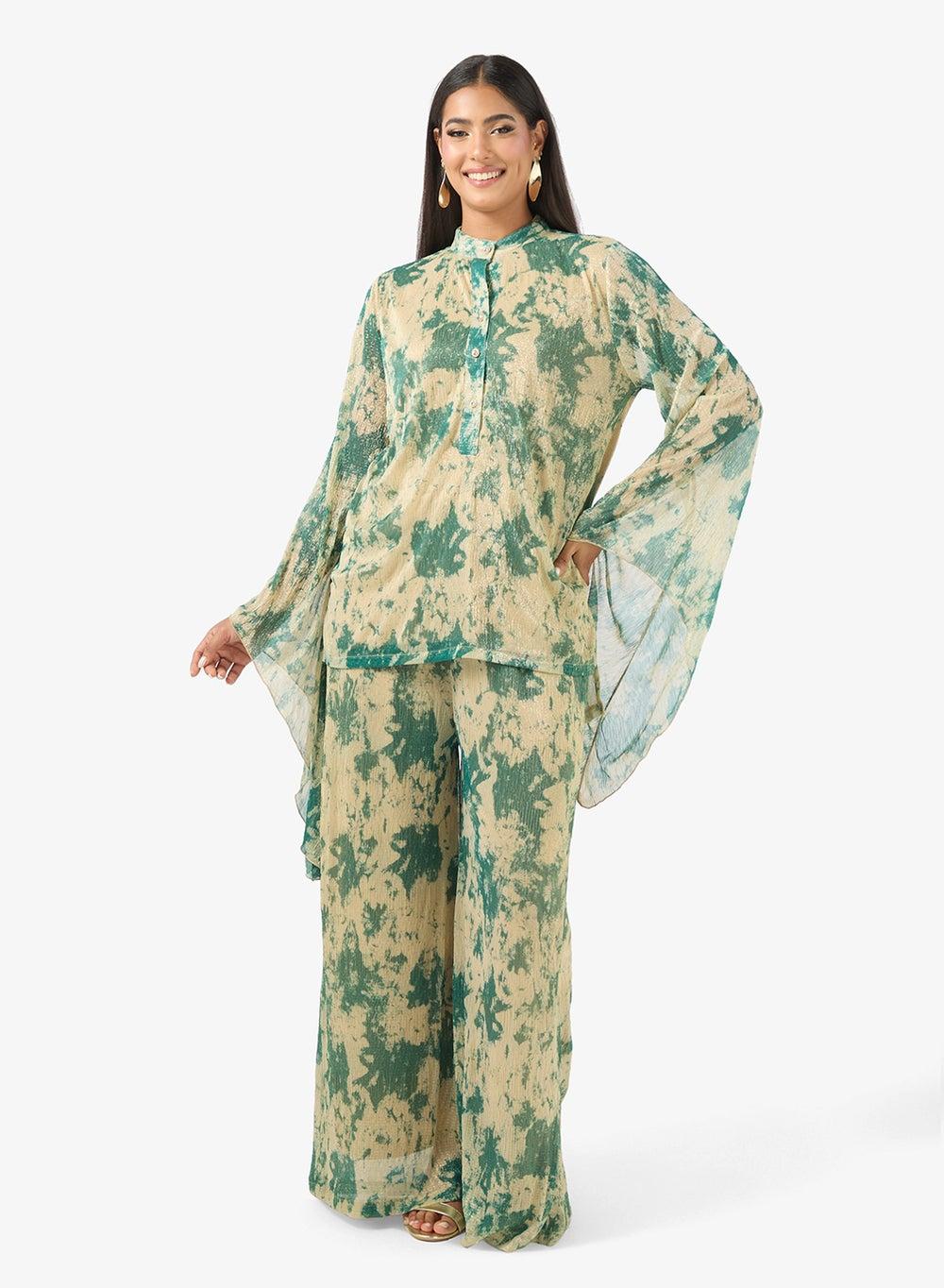 Button Detail Printed Top and Set - Image 1