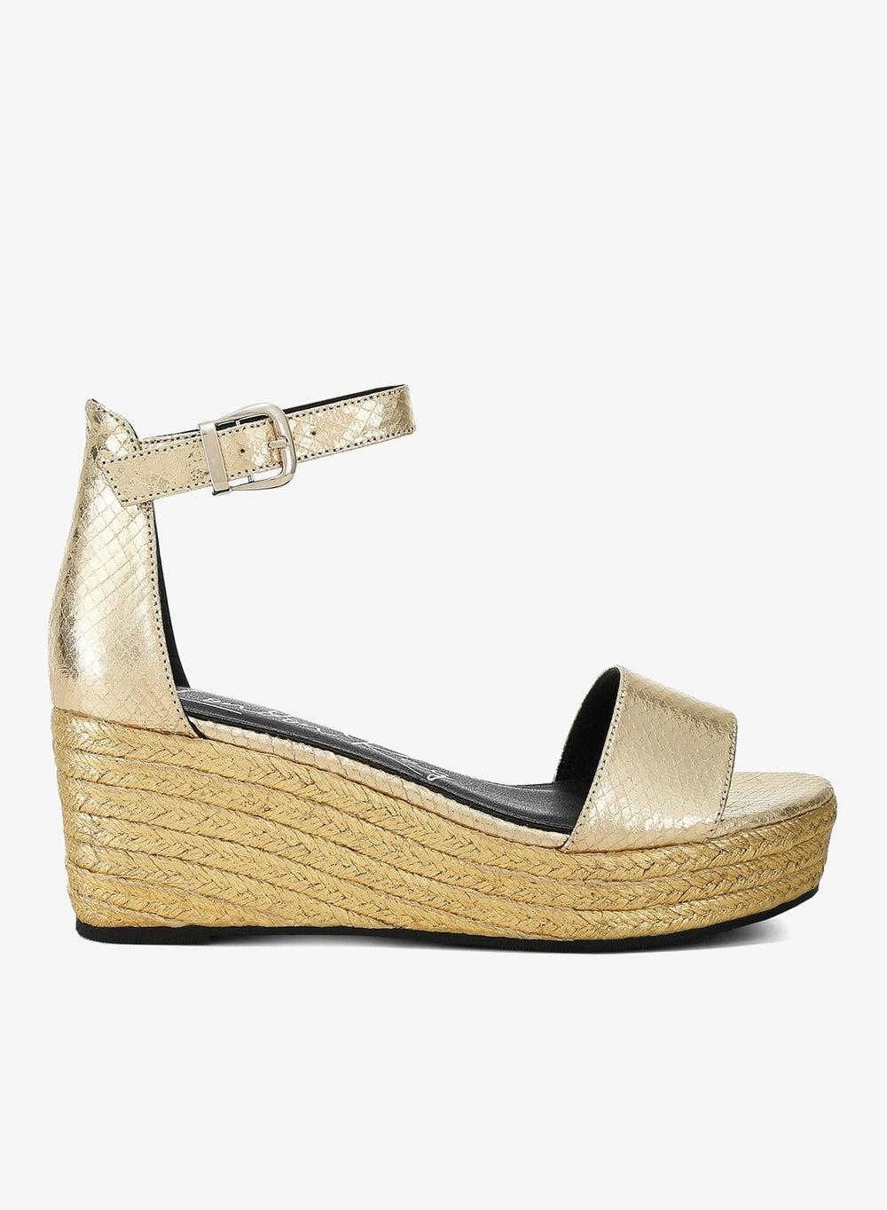 Gold Faux Leather Snake Wedge Espadrilles - Image 1