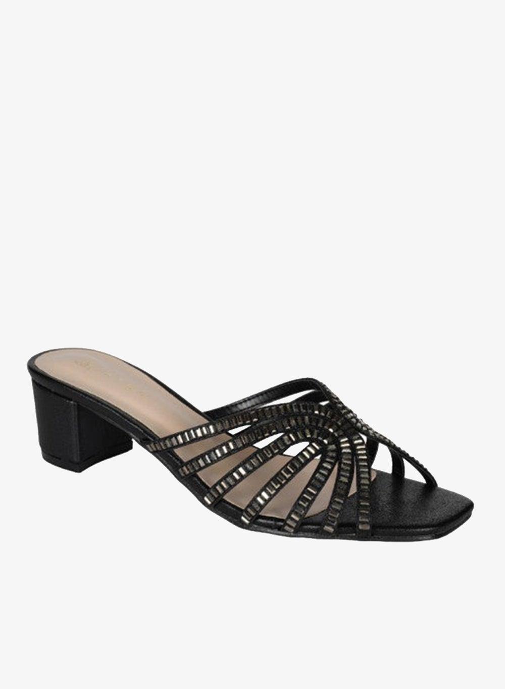 221-242 Zayna Ladies Black Mid Heel Slip-On Sandals - Image 1
