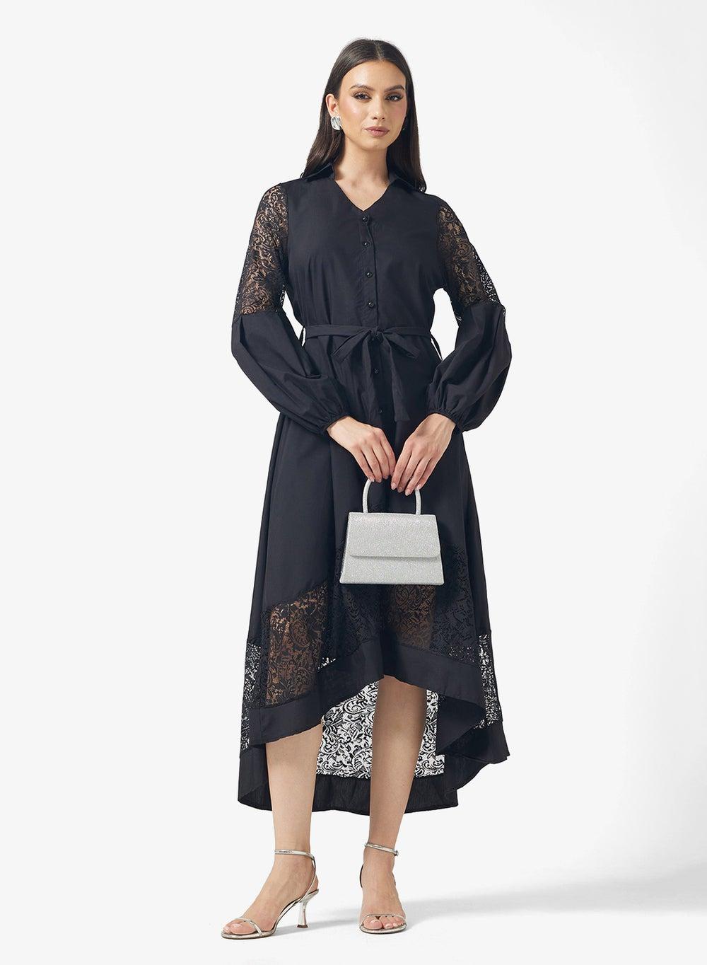 Black Lace Maxi Dress with Long Sleeves - Image 1