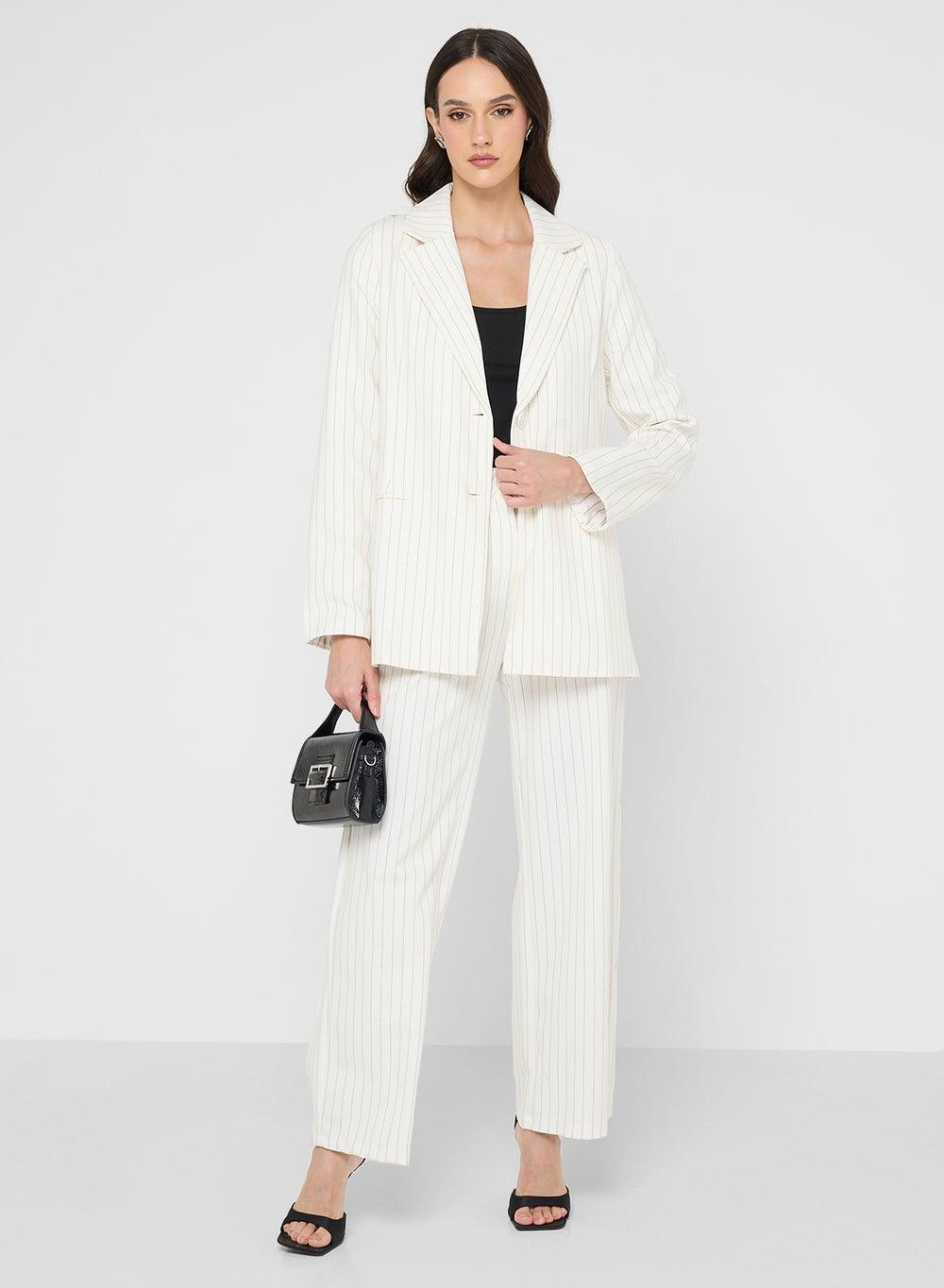 Chic White Light Blazer and Wide-Leg Pants Set - Image 1