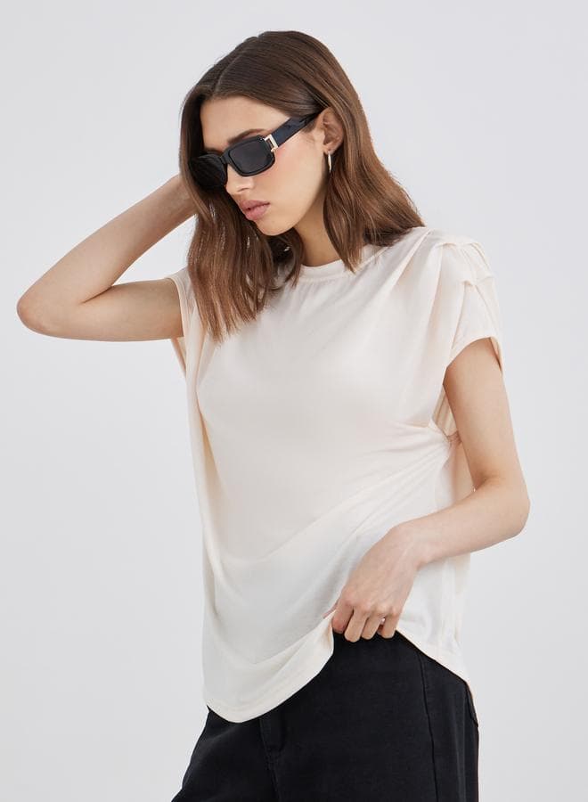 Shoulder Pleated Detail Regular Fit T-Shirt - Image 1