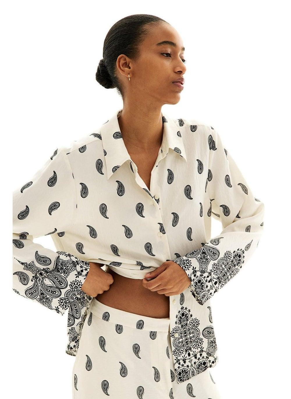 Patterned Twill Shirt with Flared Sleeves - Image 1