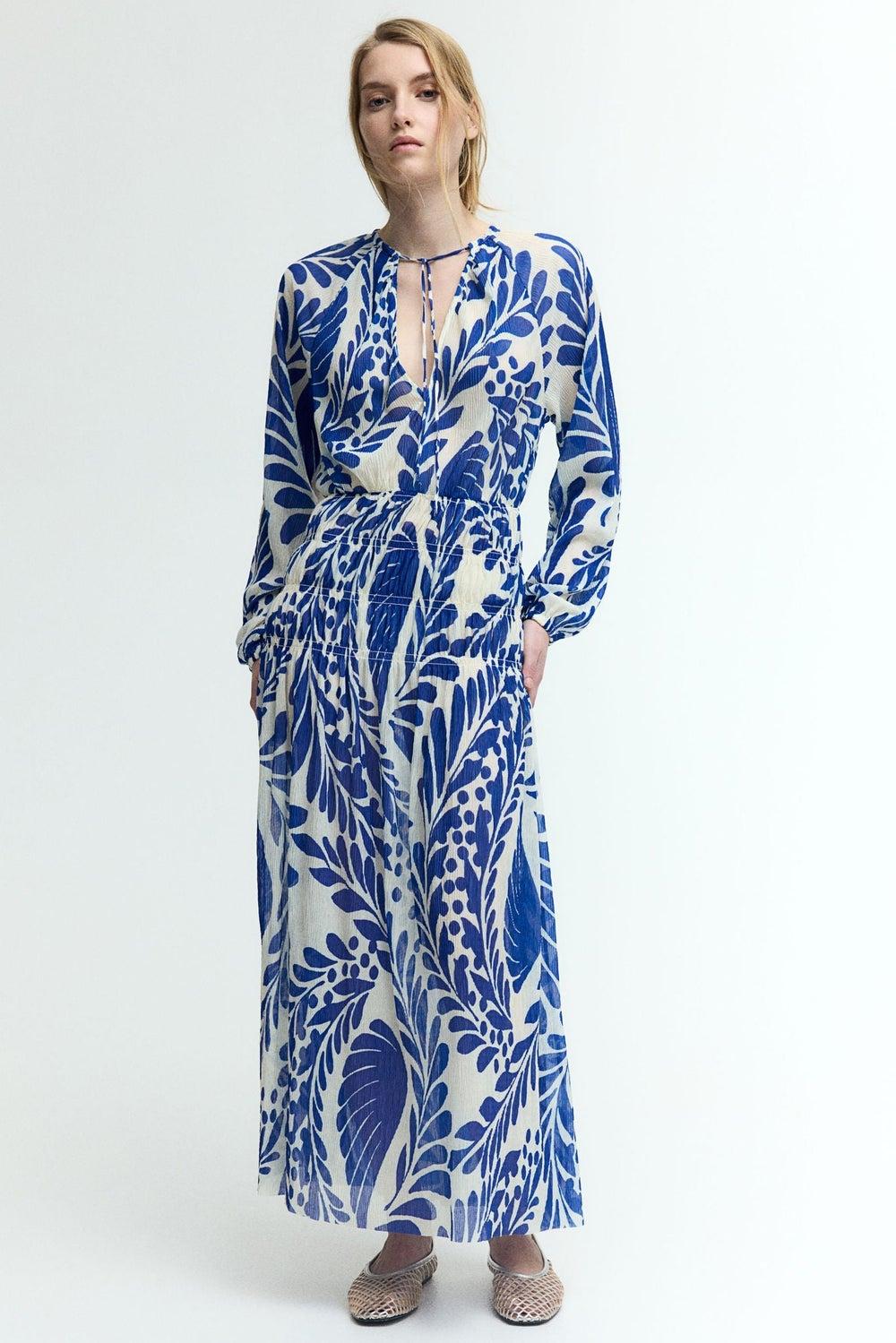 Smock-Waisted Ankle-Length Crinkled Jersey Dress - Image 1
