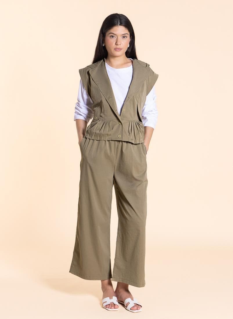 Detail Hooded Top Set with Elastic Waist Pants - Image 1