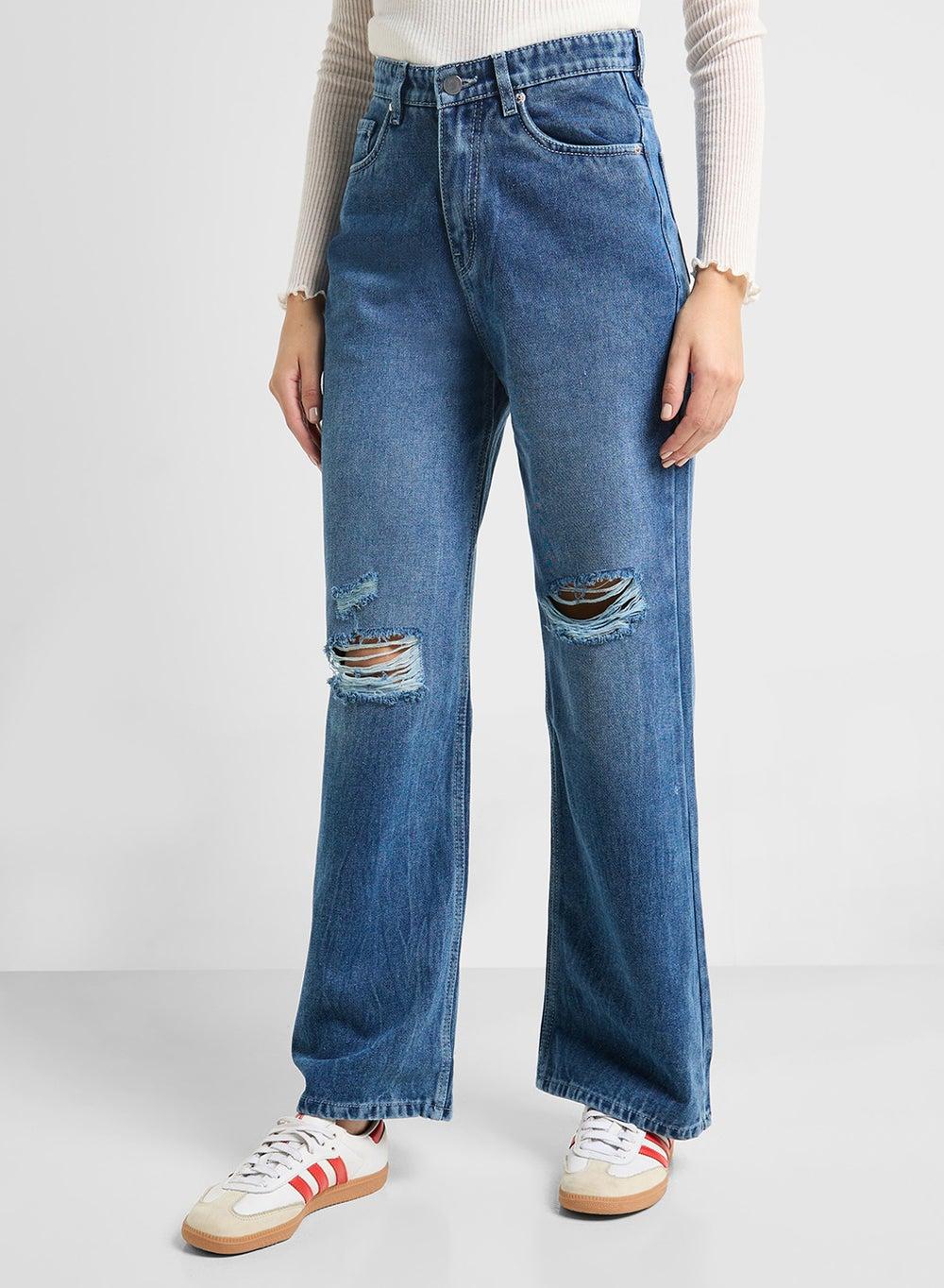 High Rise Distressed Boyfriend Jeans - Image 1