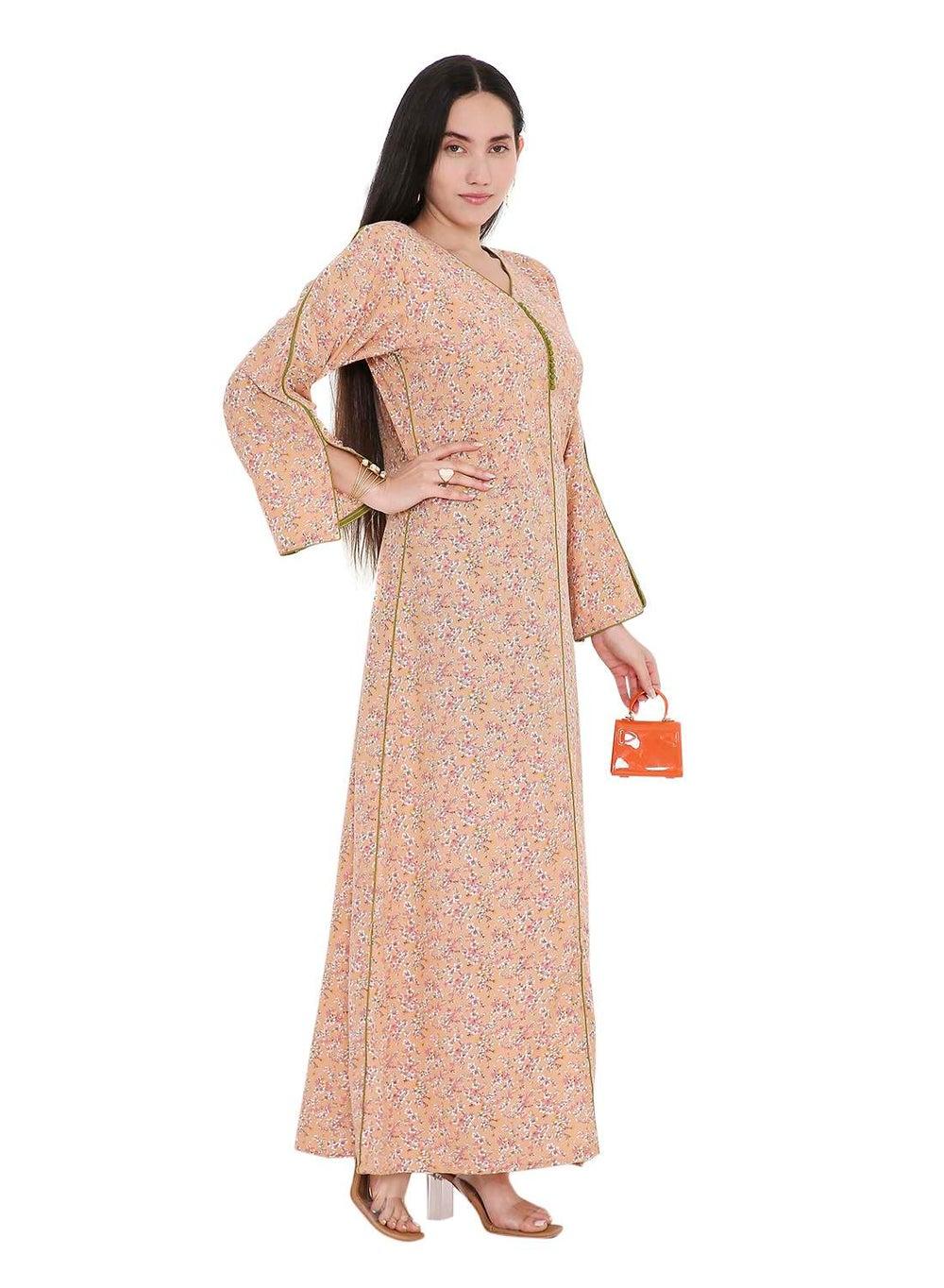 Long Viscose Printed Arabic Farasha Casual Jalabiya Dress - Image 1