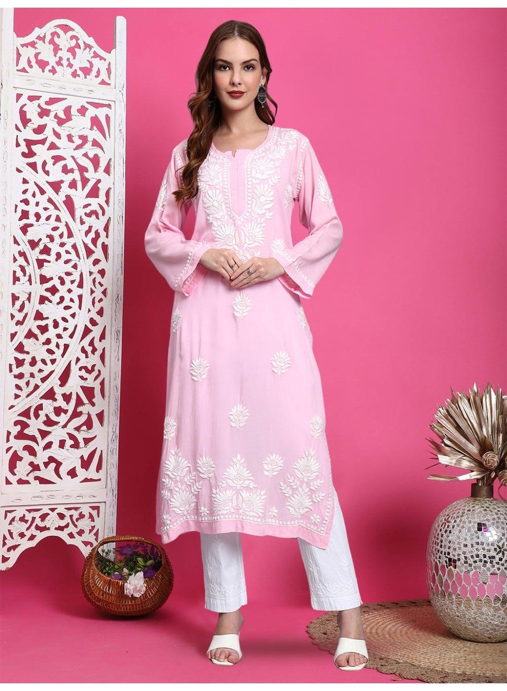 Hand Embroidered Chikankari Modal Straight Kurta AL3683 - Image 1