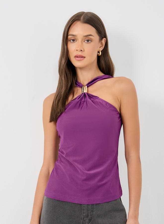Halter Neck Regular Fit Knit Top - Image 1