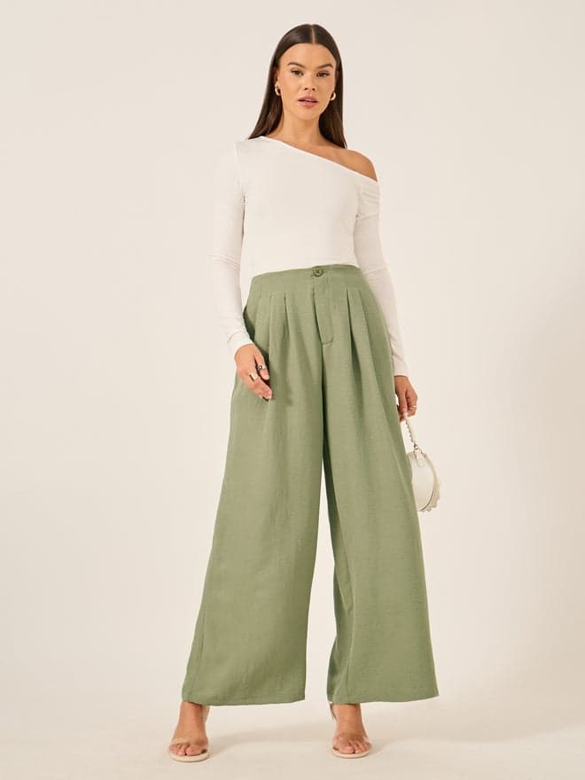 Crinkled Pleated Wide Leg Pants - Image 1