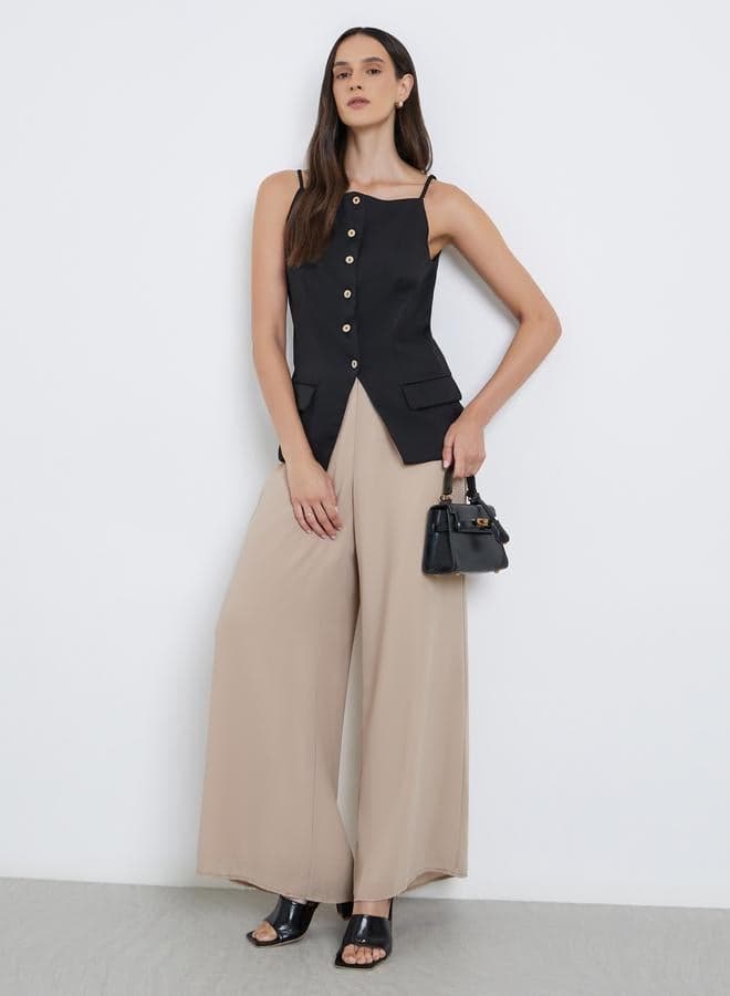 Elegant Beige Wide Leg Trousers - Image 1