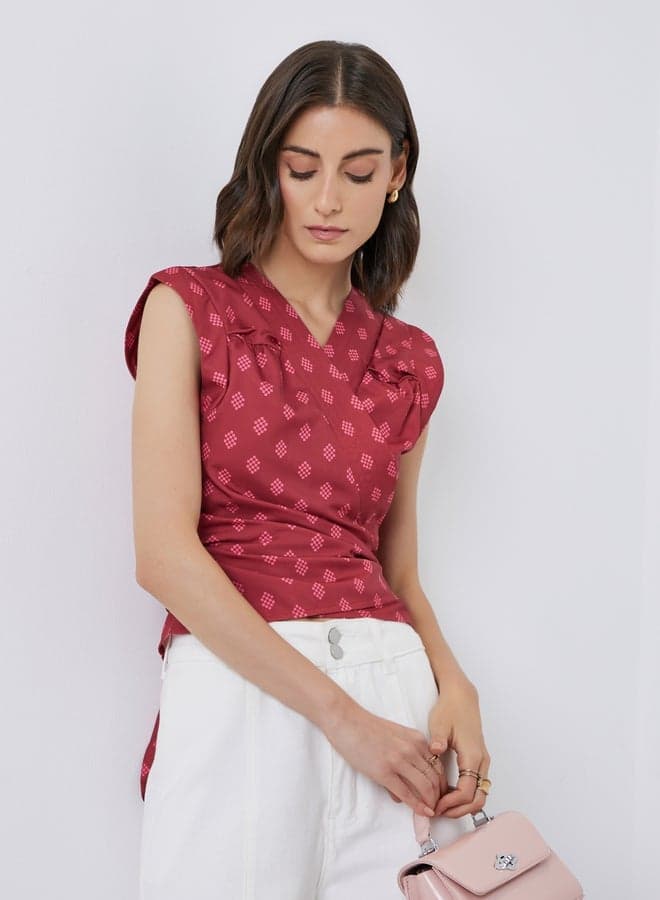 Printed Sleeveless Wrap Top for Women - Image 1