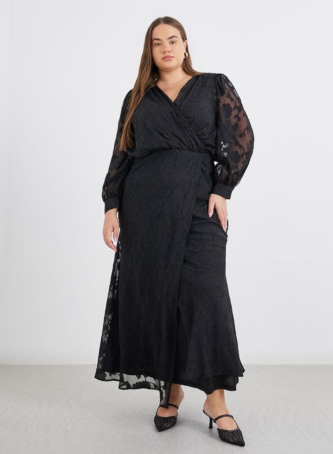 Plus Black Maxi Dress with Balloon Sleeves - Image 1