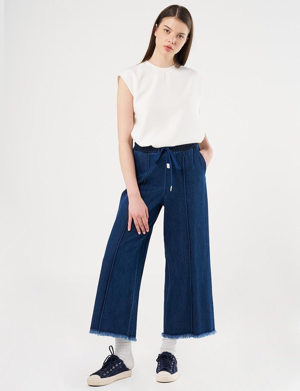 Drawstring Marine Fit Navy Denim Pants - Image 1