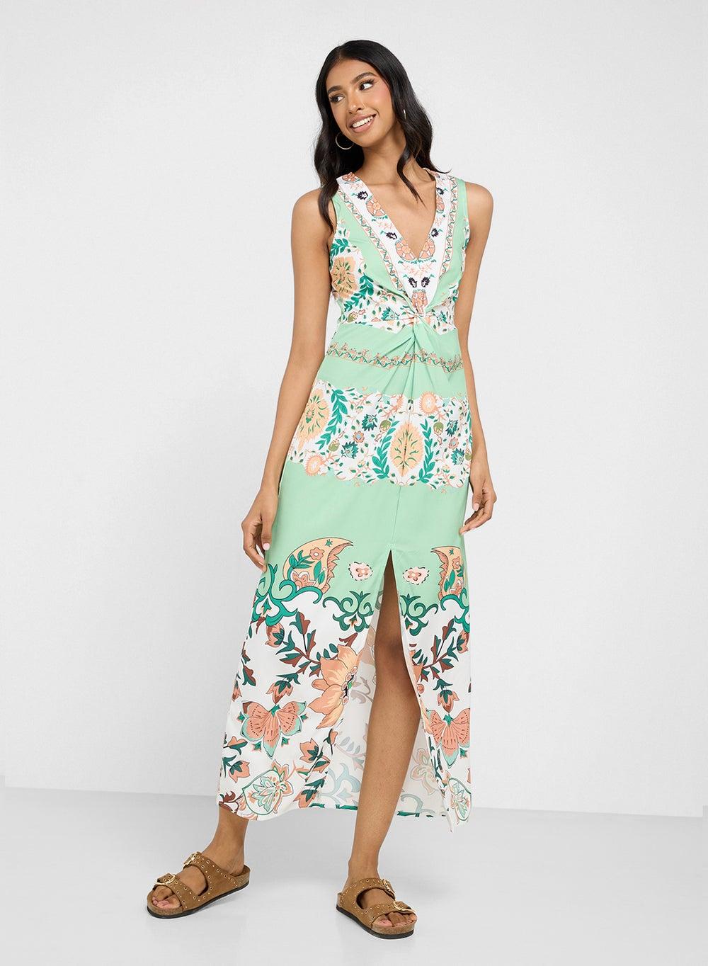 Halter Neck Floral Printed Maxi Dress - Image 1