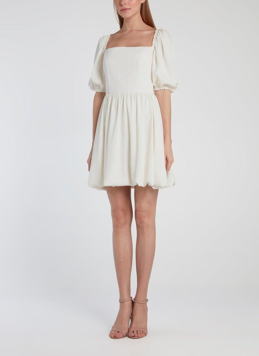 White Puff Sleeve Mini Dress for Evening Occasions - Image 1