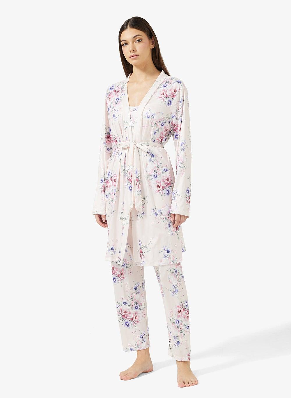 3 Piece Floral Long Pyjama Set - Image 1