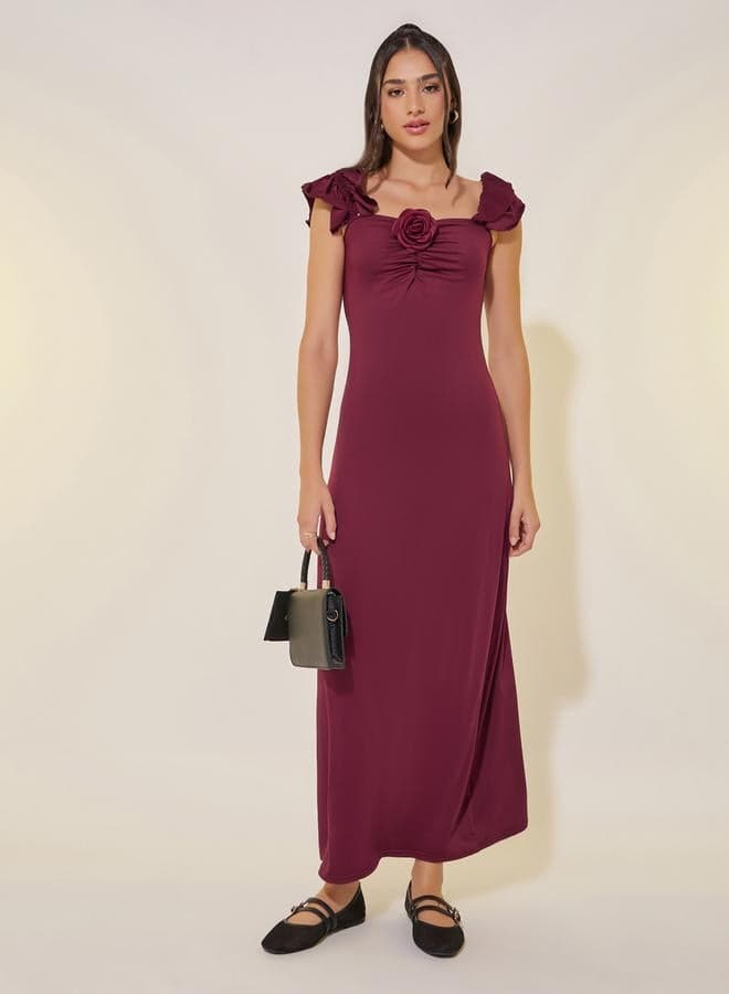 Rose Detail Burgundy Maxi Dress - Image 1