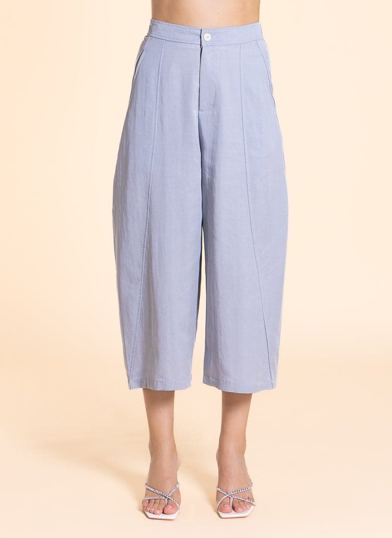 Curved Linen Blend Cropped Trousers - Image 1